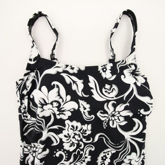 Lands End Tankini Top Black White Floral Scoop Neck Soft Cup Swimsuit Swim 2 - Picture 2 of 9